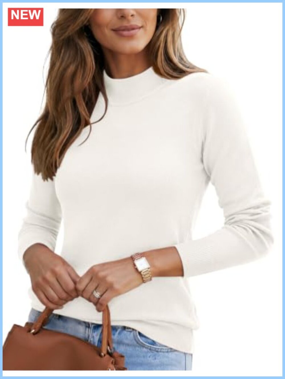 Women Mock Neck Sweater Long Sleeve Knit Pullover Soft Casual Top